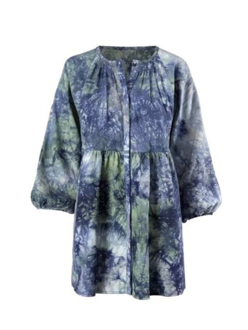 Cabi Batik dyed linen oversized top Olivia Woodstock button down #5714
